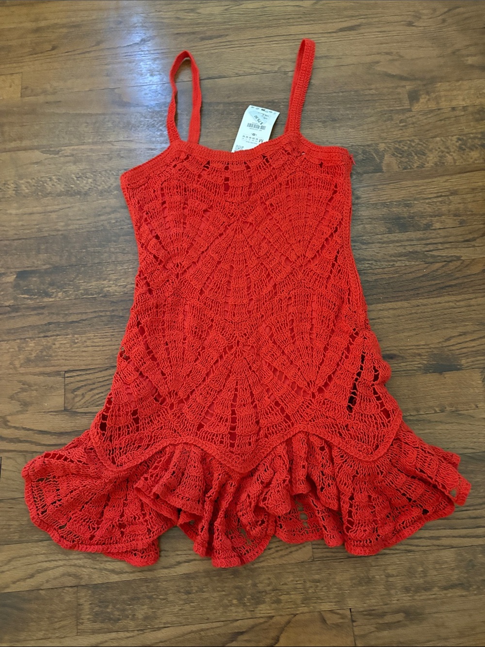 Zara Red Crochet Spaghetti-Strap Dress